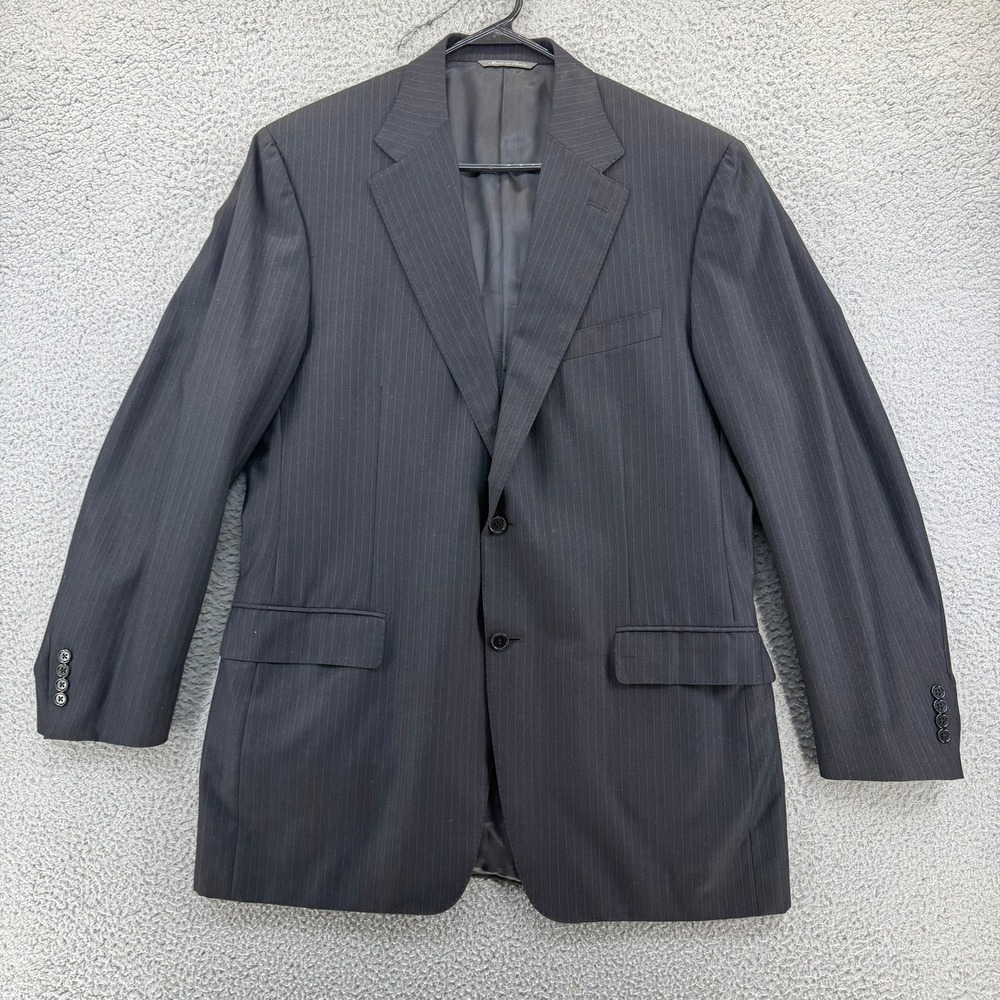 Canali Mens Pinstripe Wool Blazer Jacket Made in Italy Charcoal Black 54 / 44R
